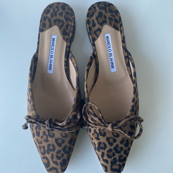 Manolo Blahnik NWT Leopard-Print Pointed-Toe Slingback Mules brown/black size-8 - Picture 5 of 8